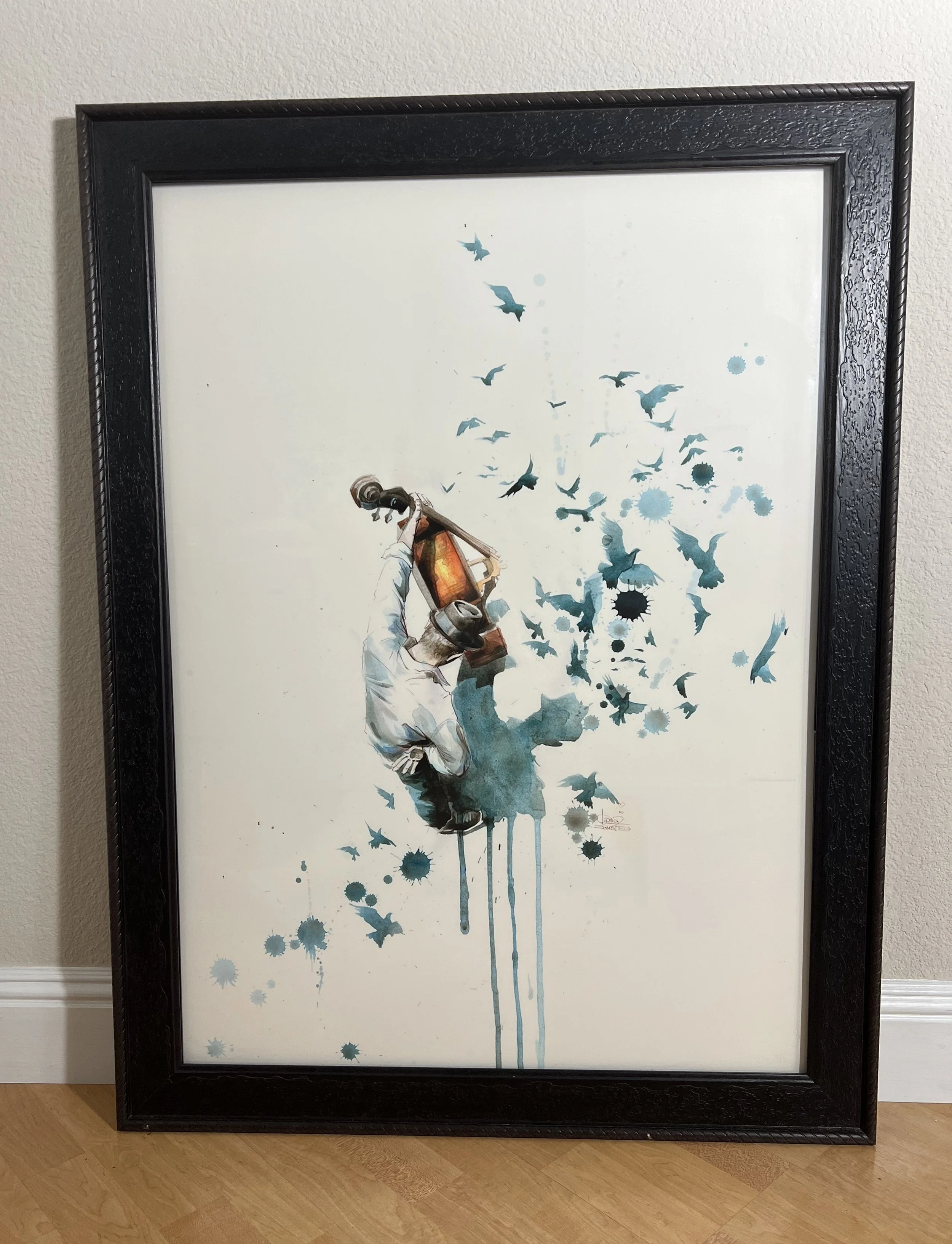 Rare First Edition Lora Zombie Artwork Man with Cello and Birds